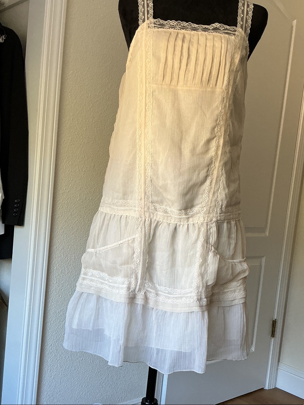 Angie Cream Lace-Trim Tiered Midi Skirt